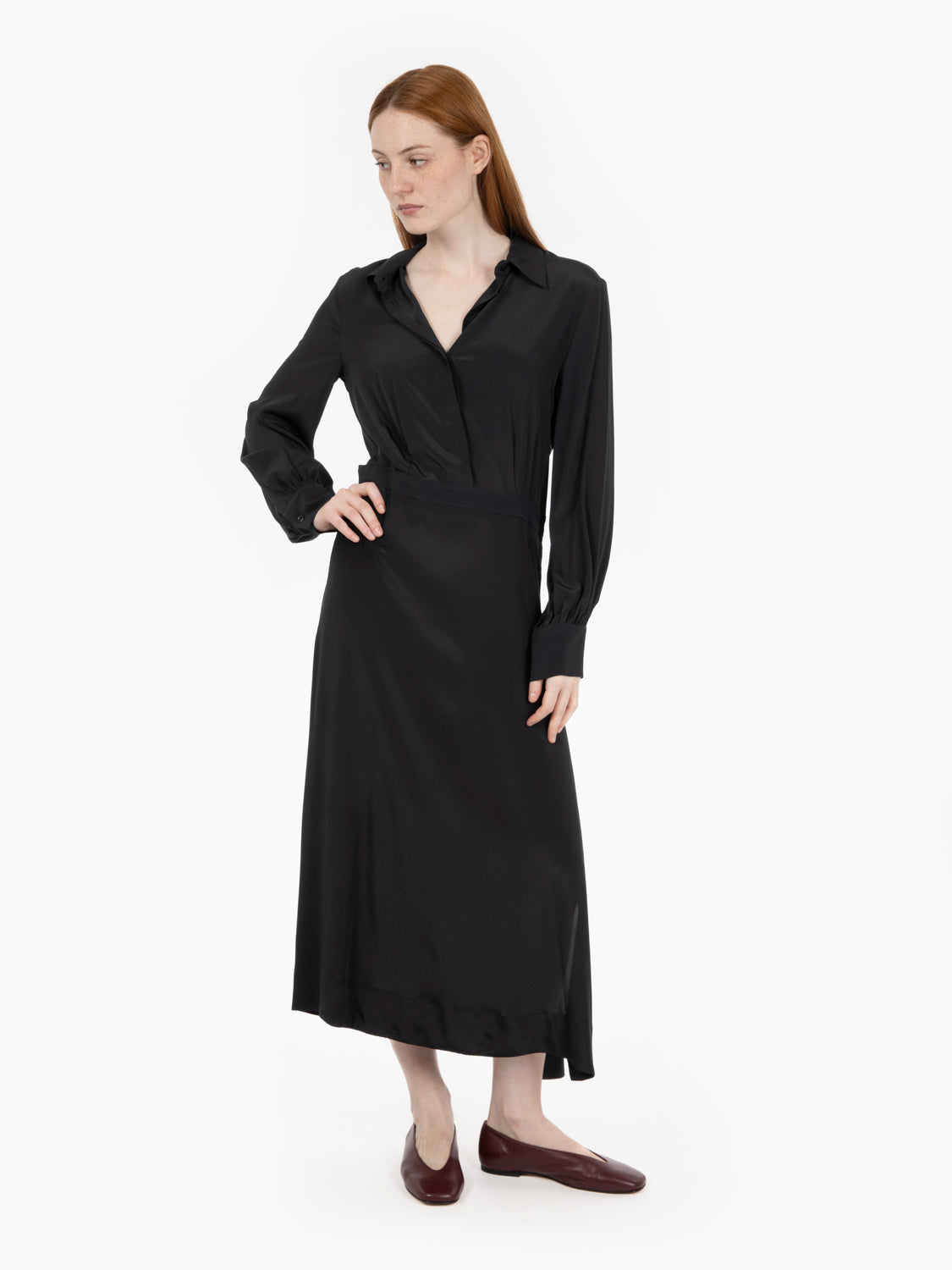 Black shirt-style midi dress