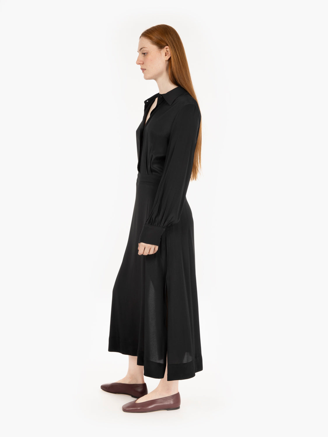 Black shirt-style midi dress