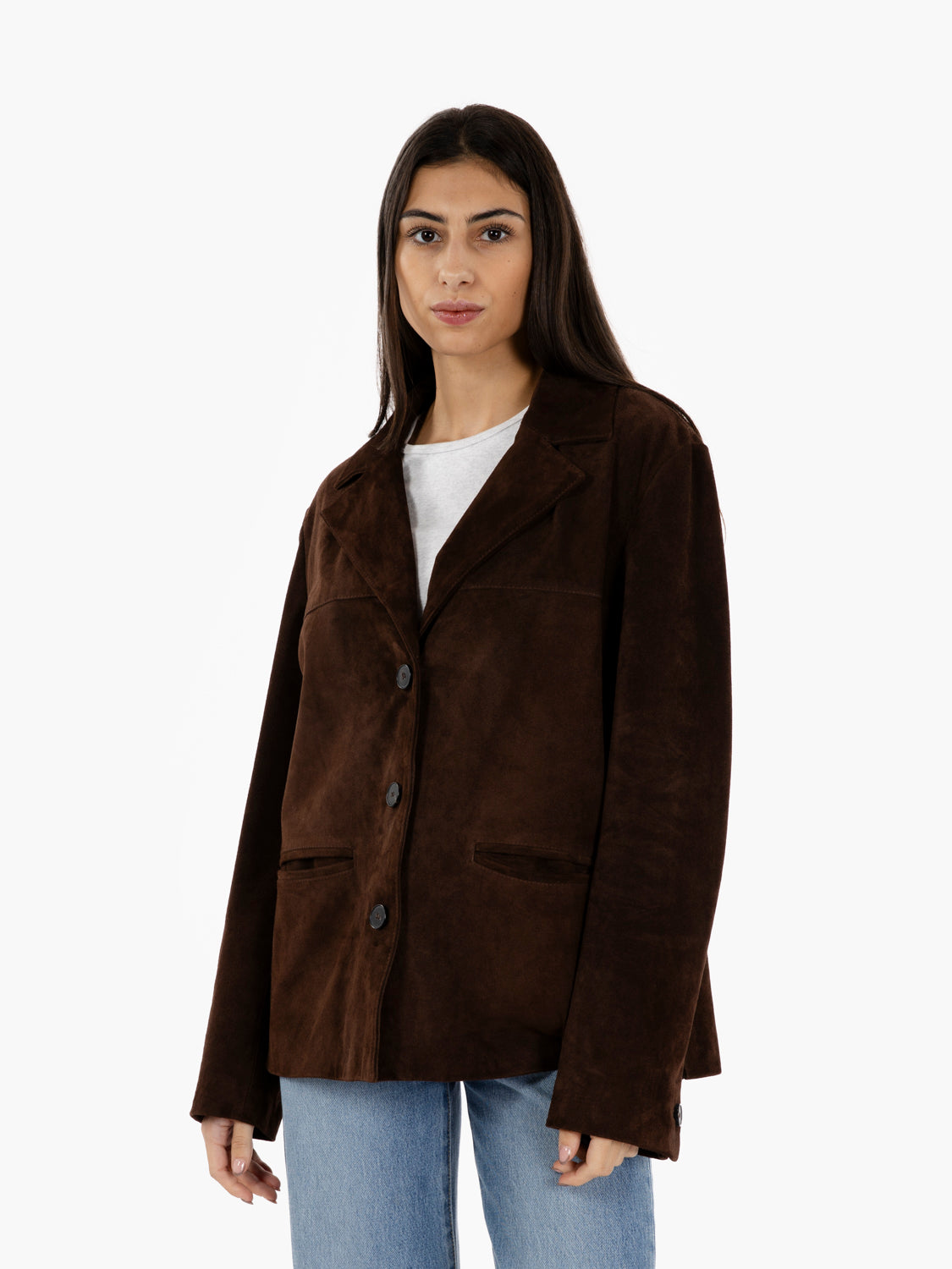 Blazer monopetto in camoscio fondente