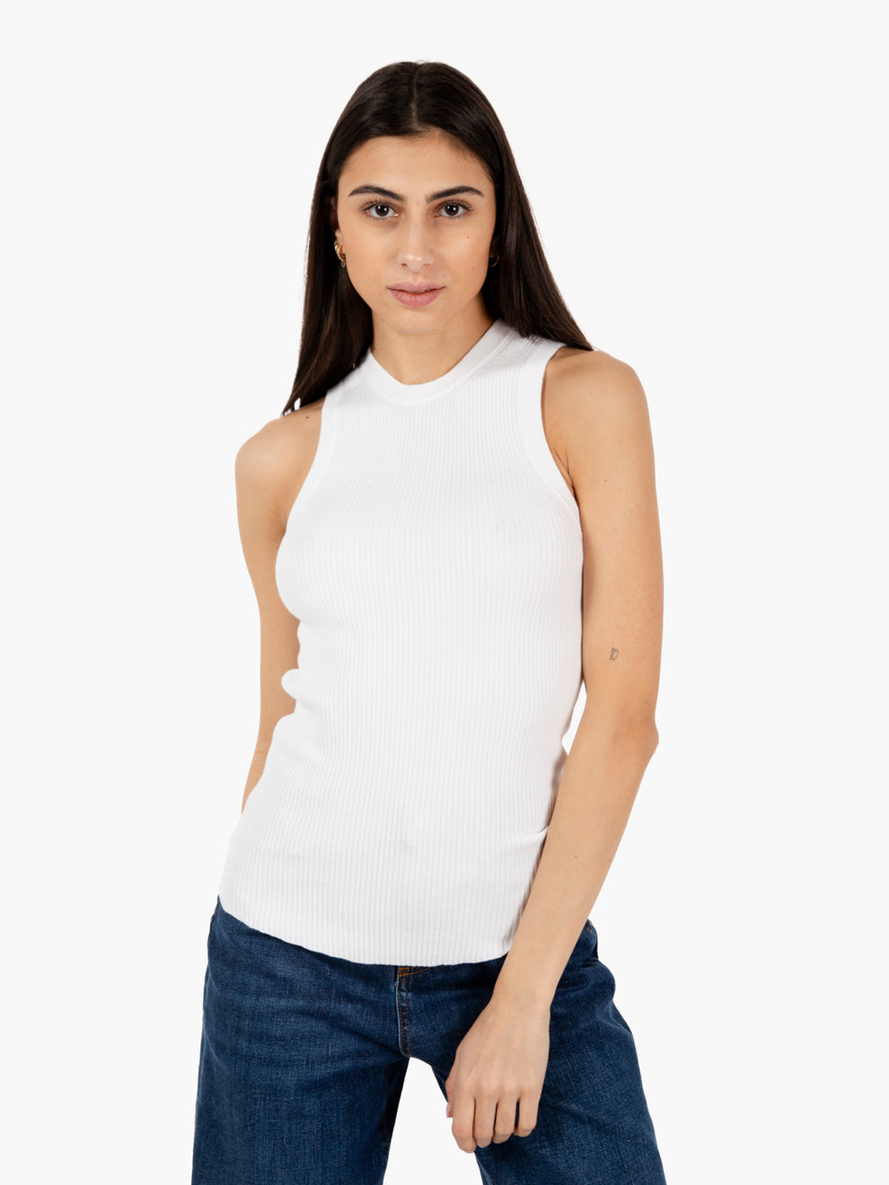 White ribbed tight tank top