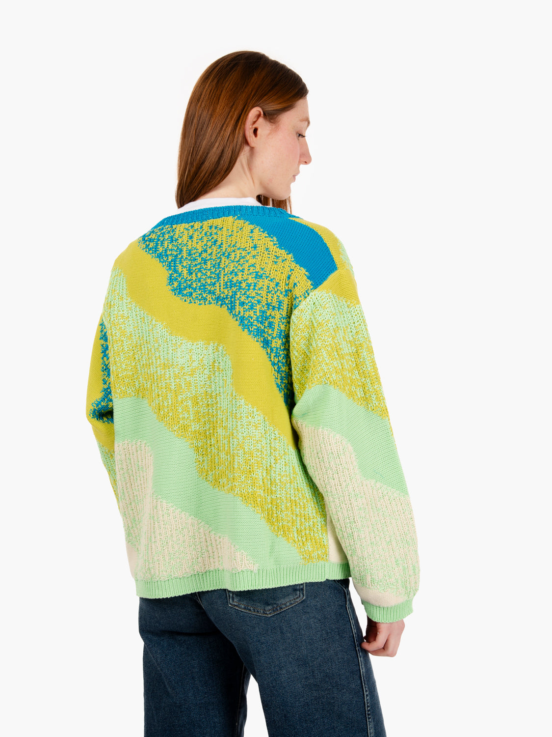 Cardigan jaquard multicolor verde / blu