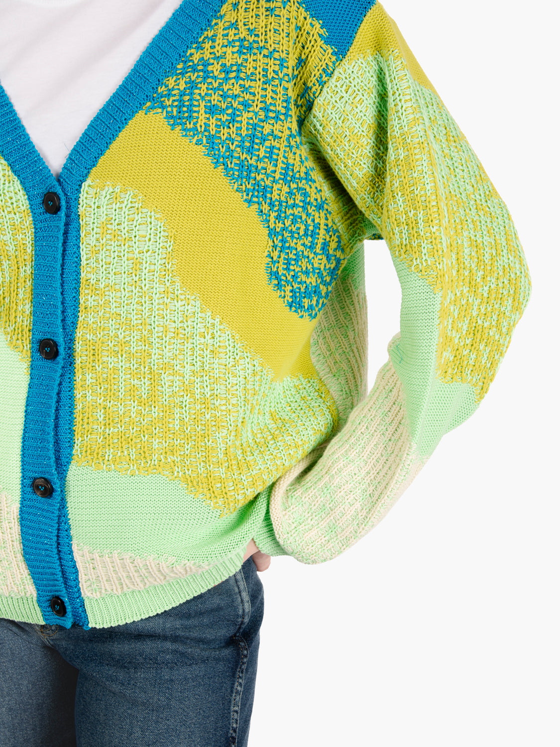 Cardigan jaquard multicolor verde / blu