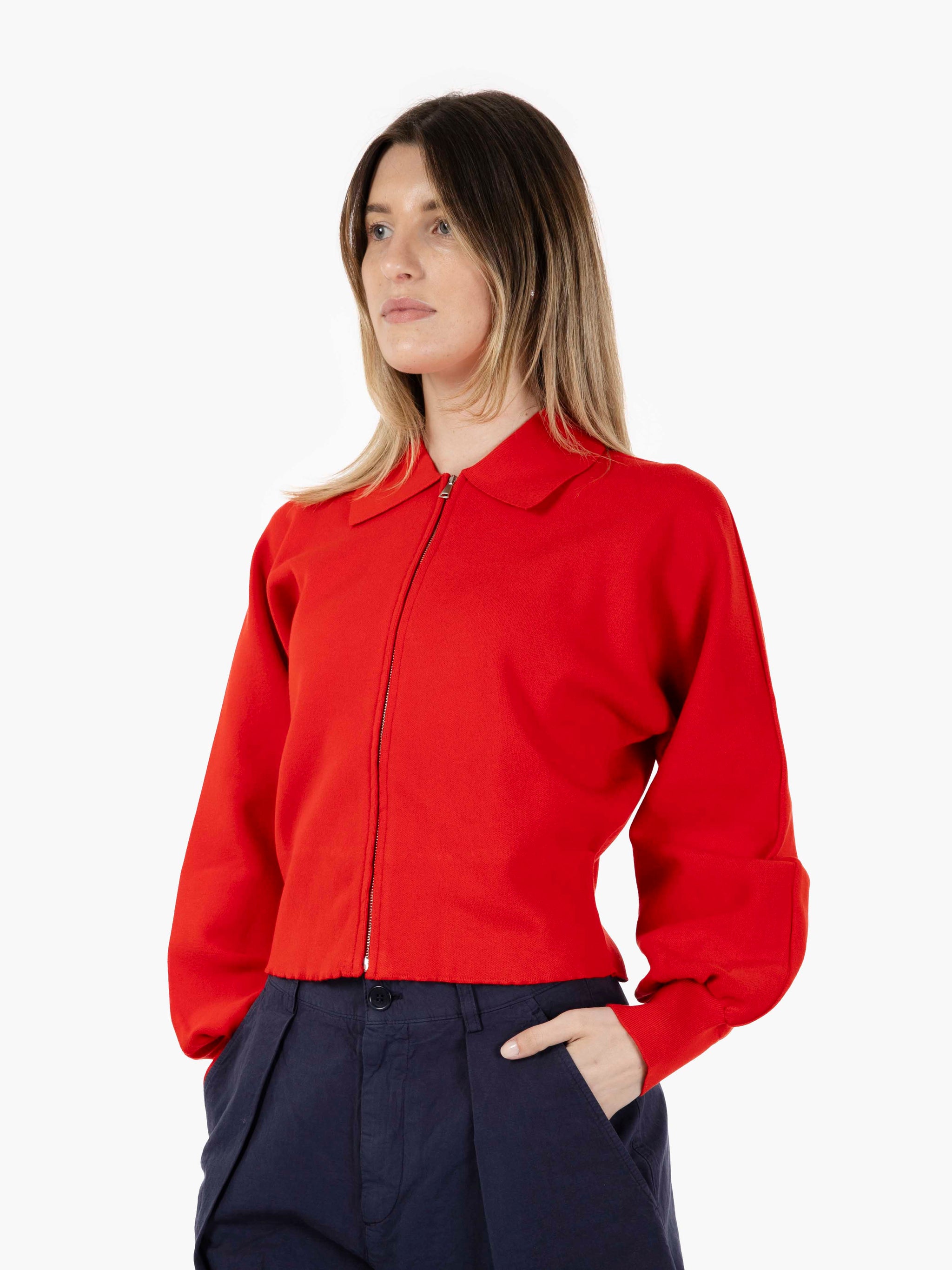 Cardigan con zip rosso