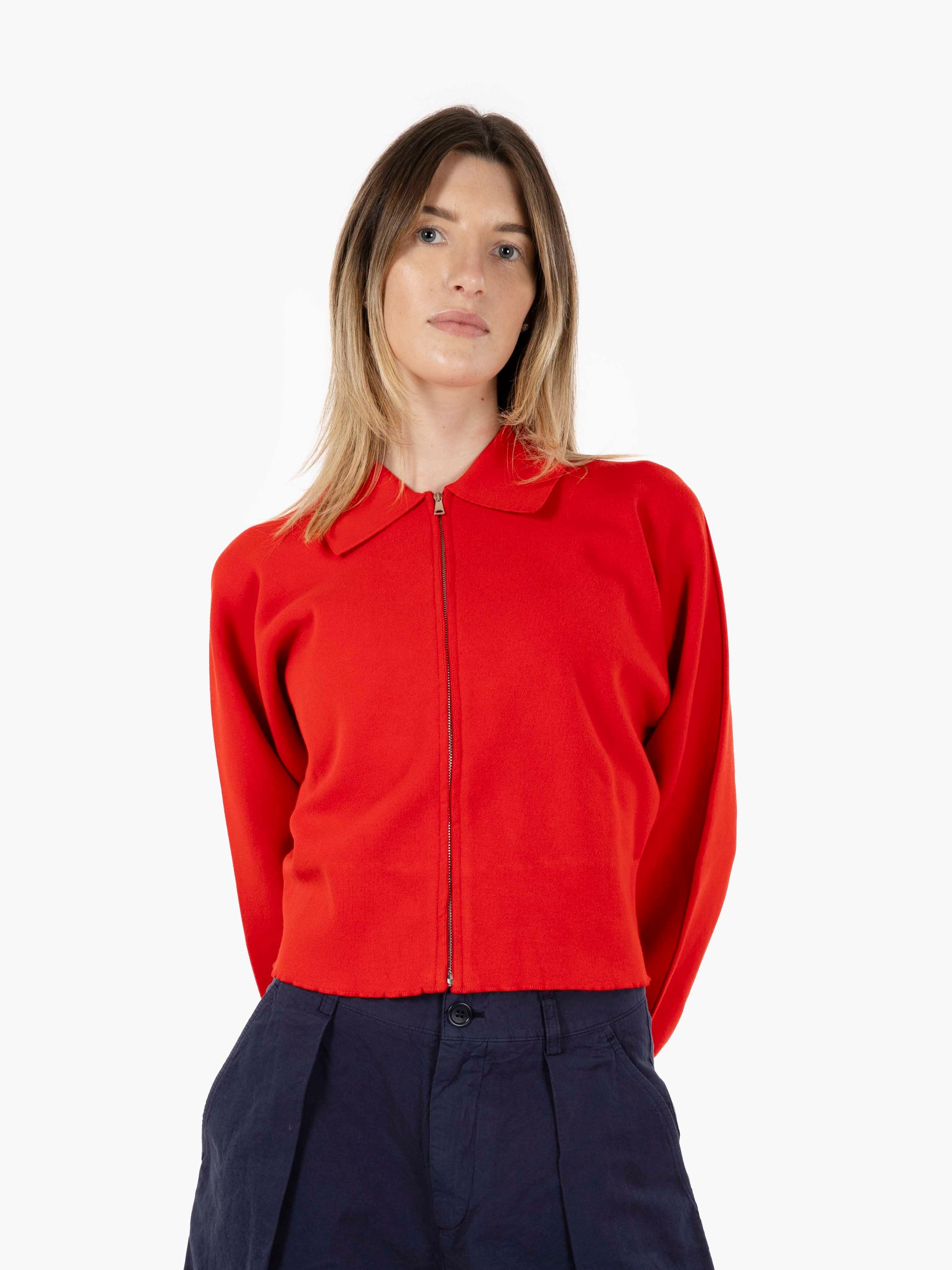 Cardigan con zip rosso