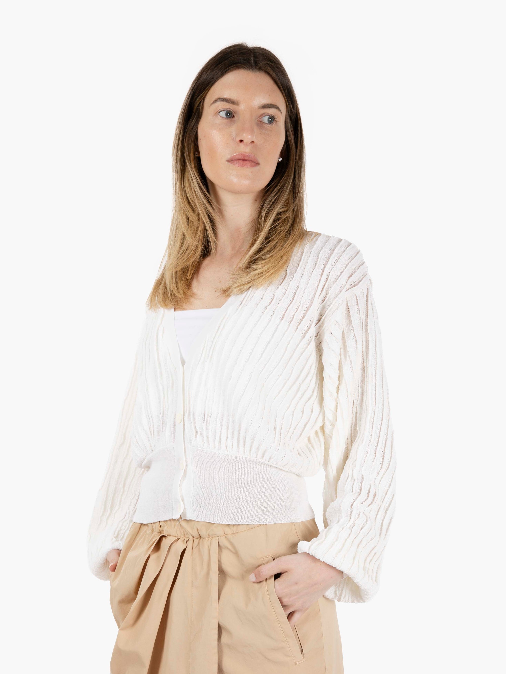 Cardigan cotone operato bianco