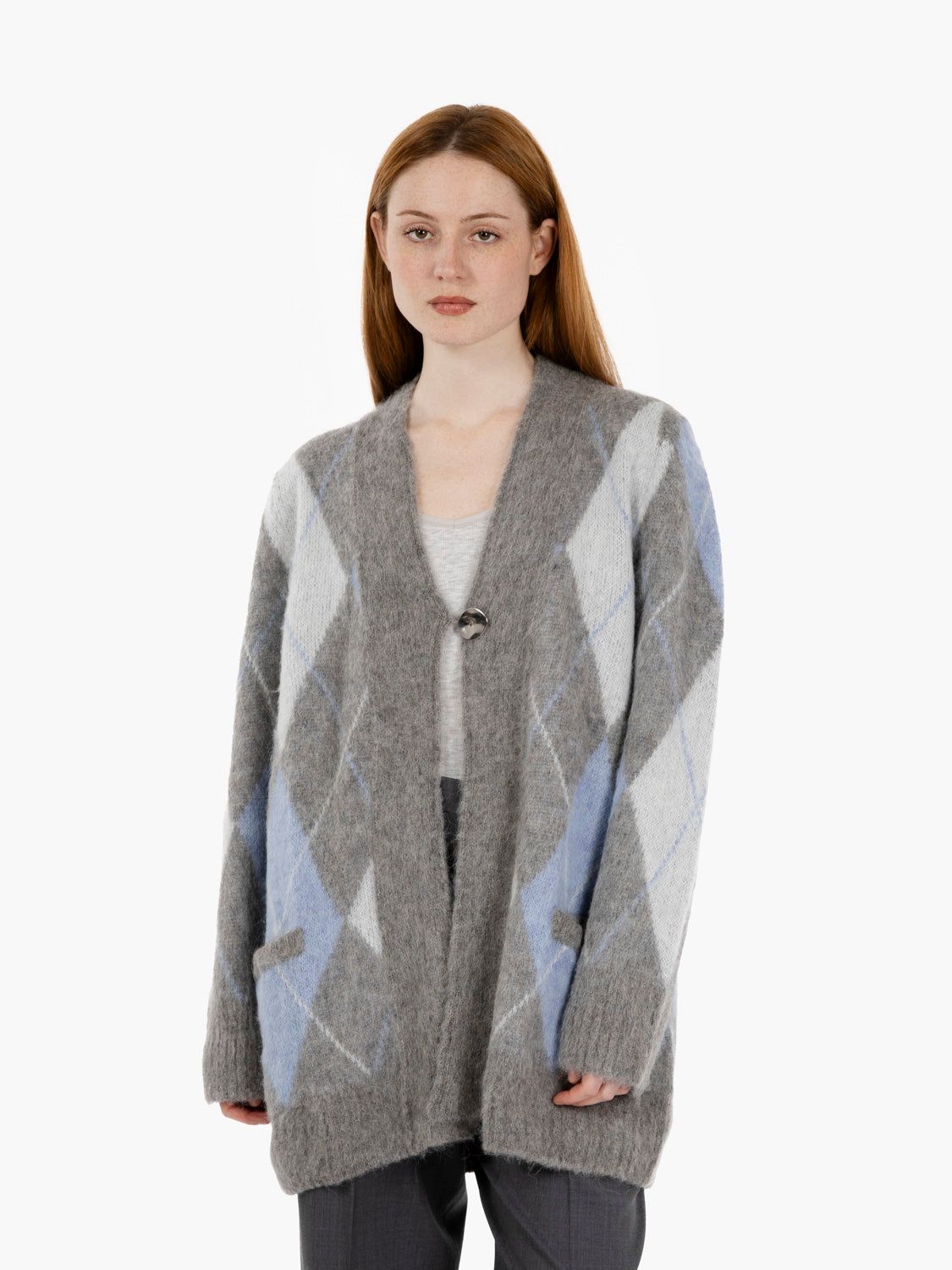 Cardigan losanghe alluminio / ceruleo