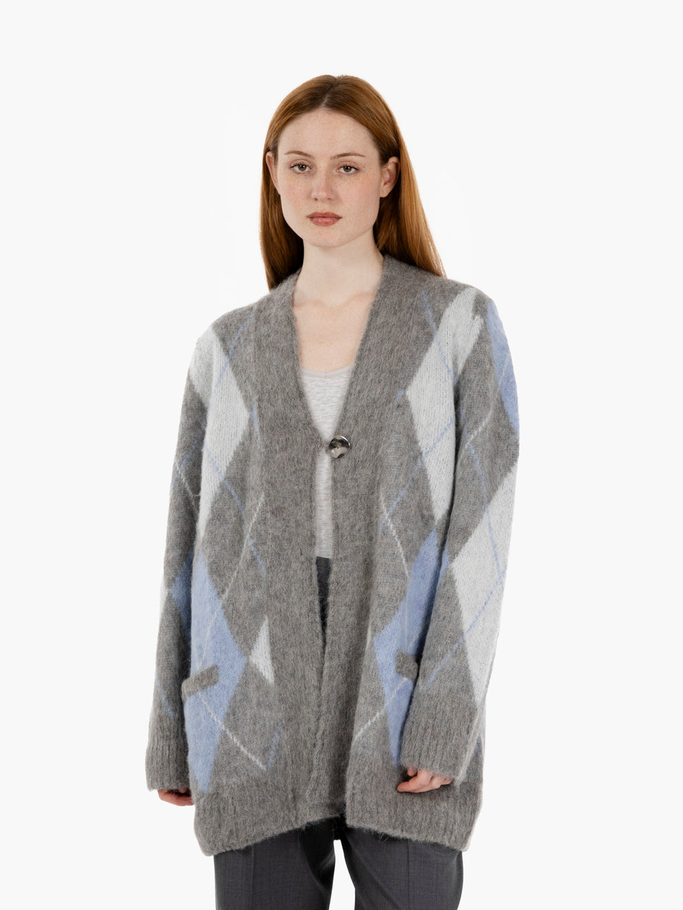 Cardigan losanghe alluminio / ceruleo