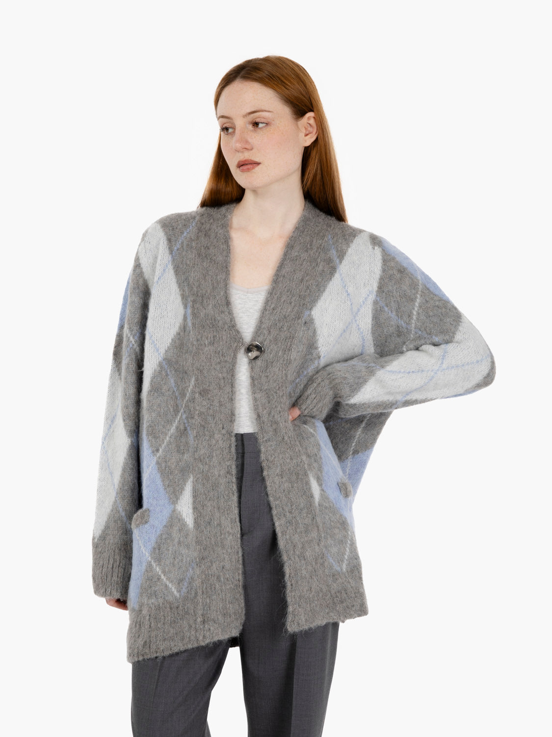 Cardigan losanghe alluminio / ceruleo