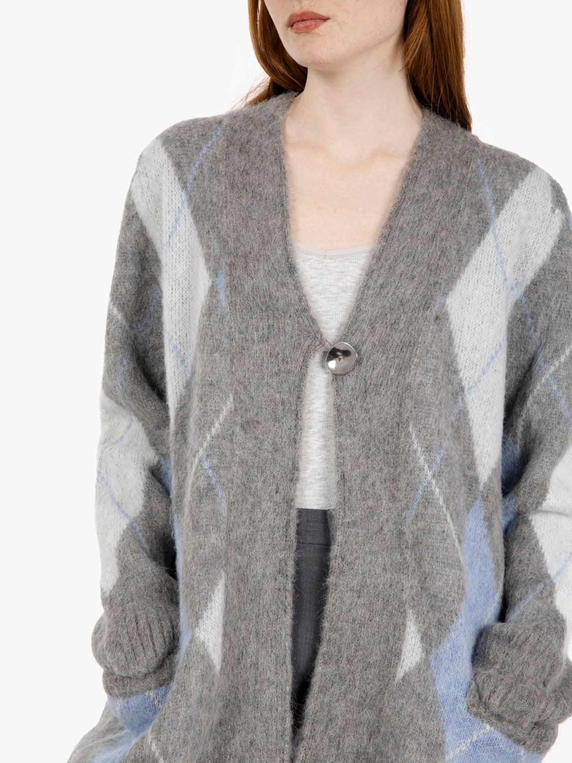 Cardigan losanghe alluminio / ceruleo