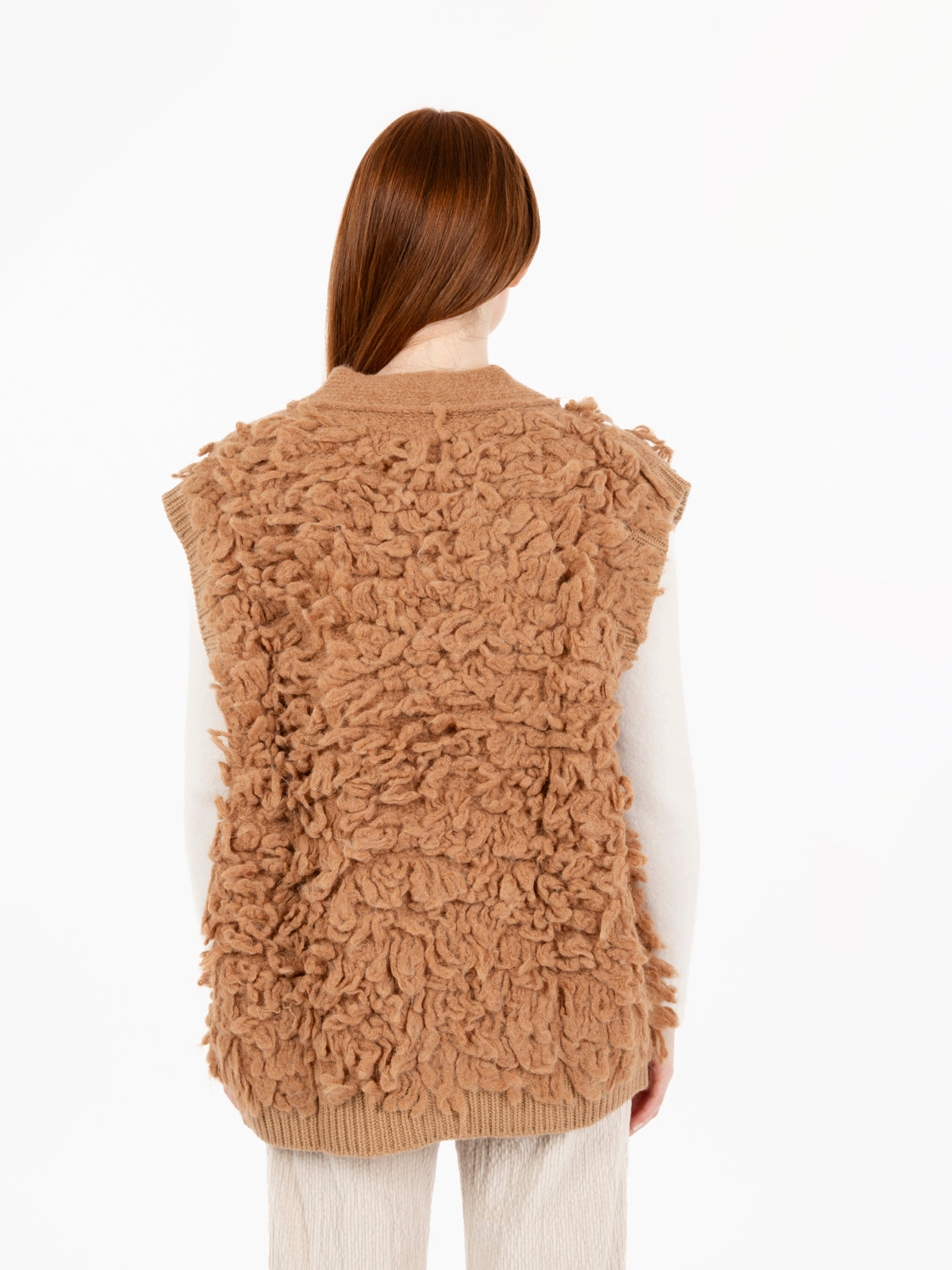 Camel fringed vest