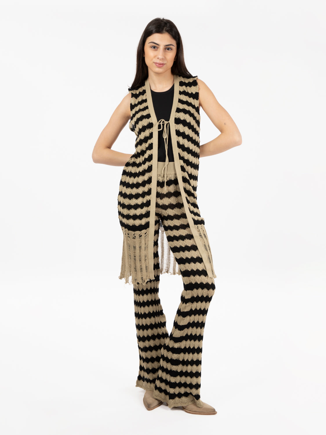 Gilet cotone a righe sabbia