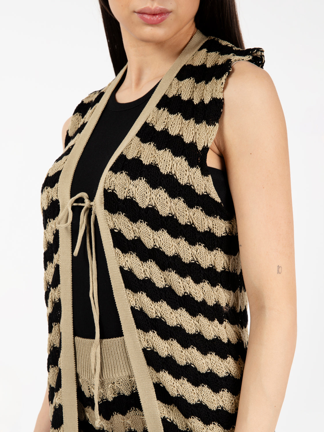 Gilet cotone a righe sabbia