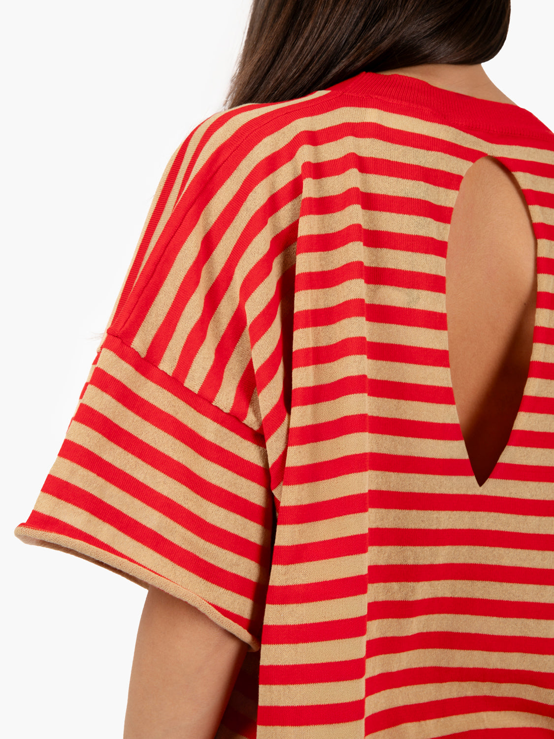Maglia crop a righe beige / rosso