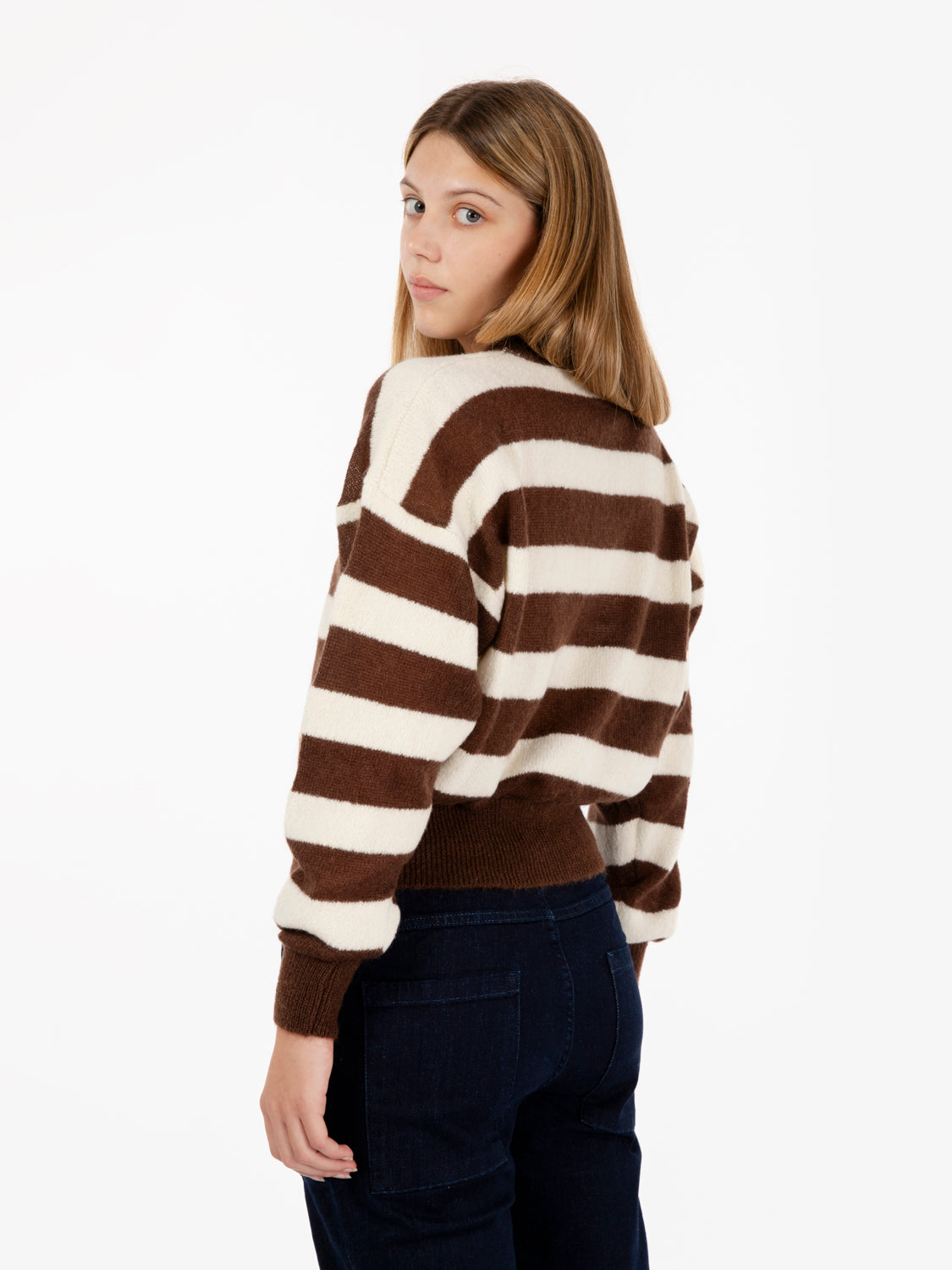 Maglione a righe panna / marrone