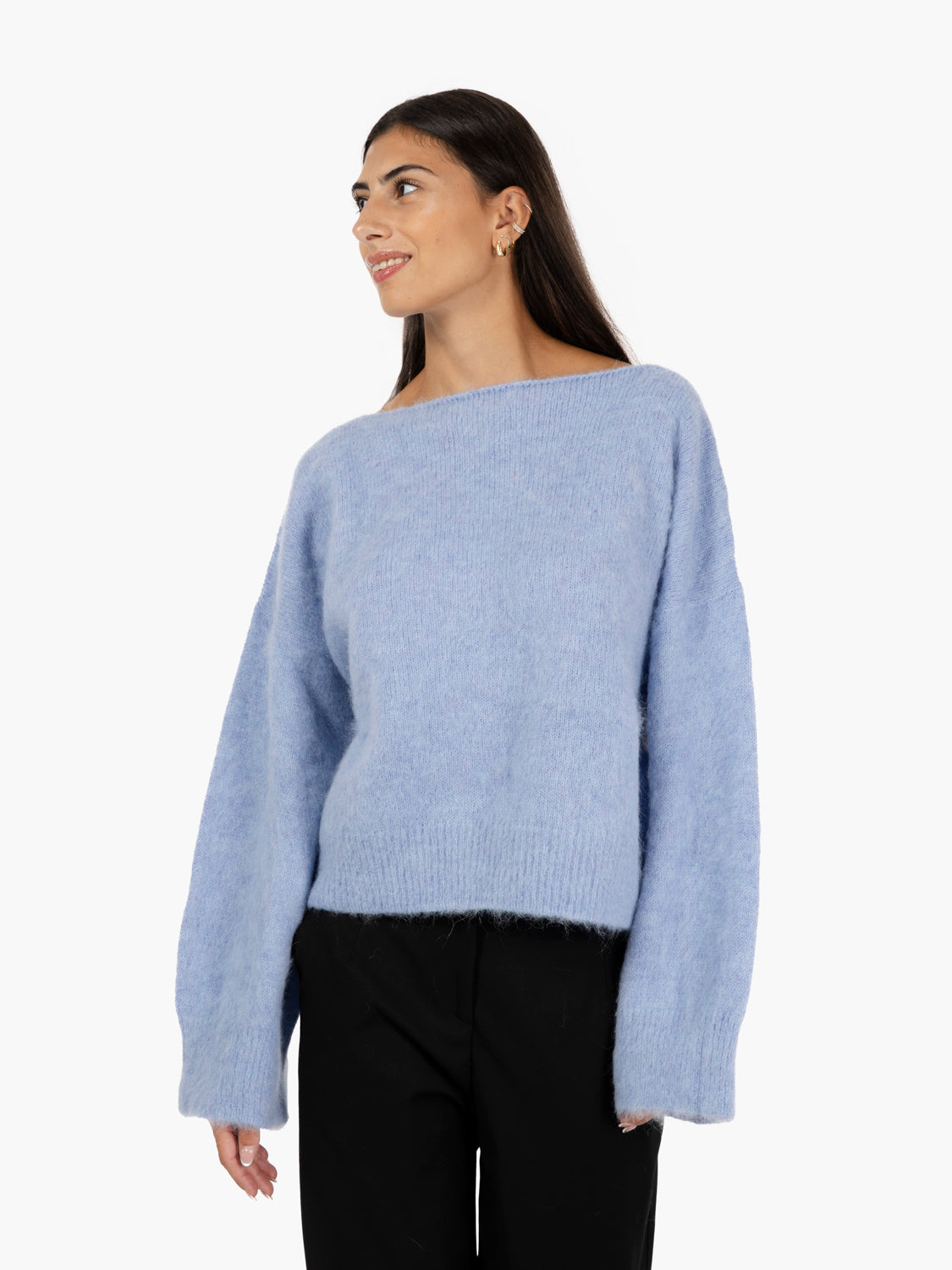 Maglione con scollo a barchetta ceruleo