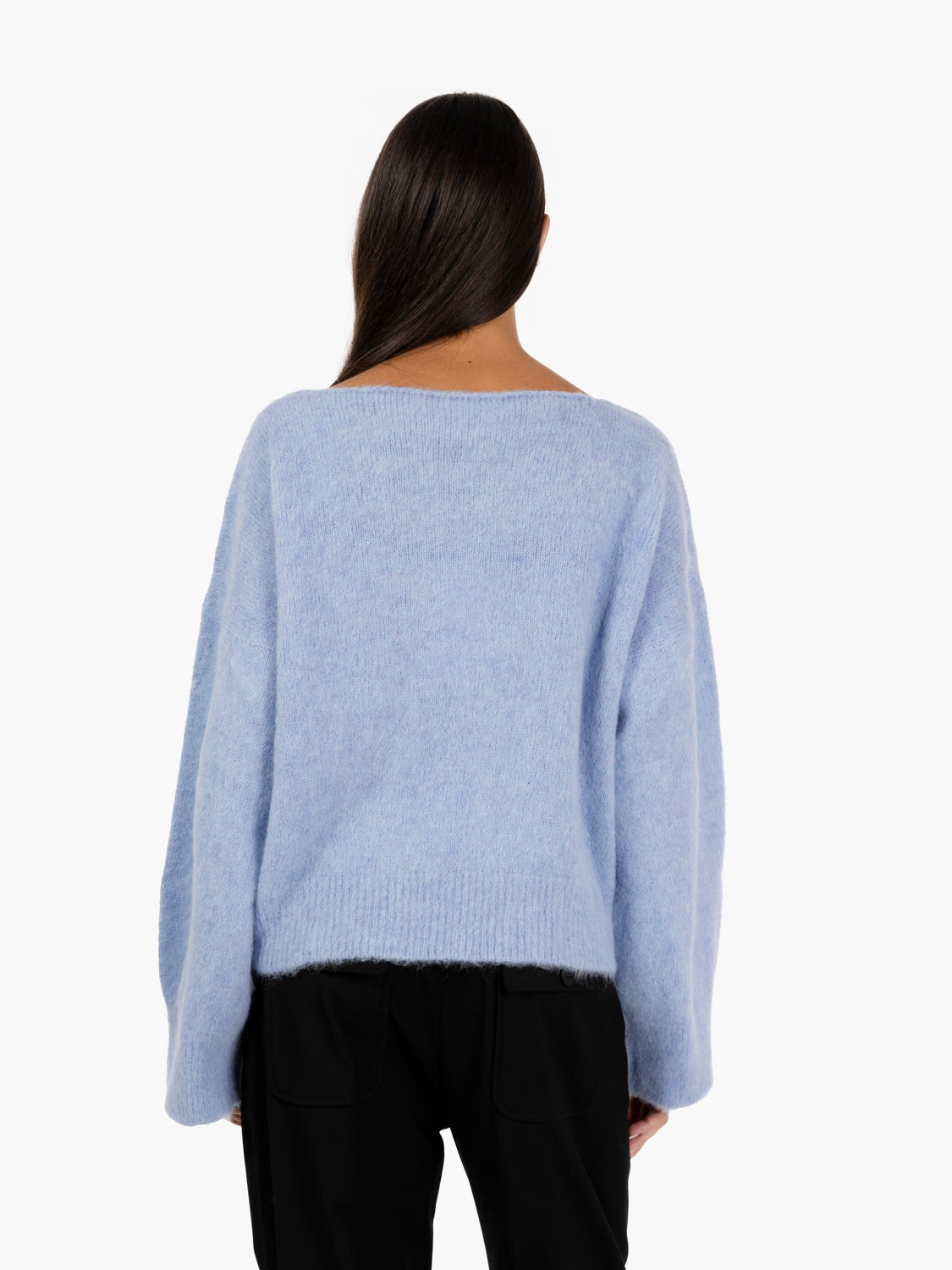 Maglione con scollo a barchetta ceruleo