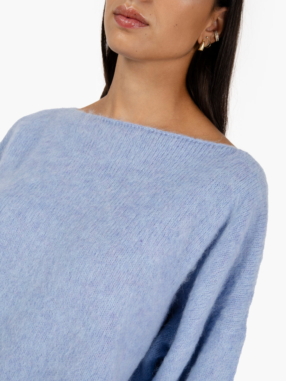 Maglione con scollo a barchetta ceruleo
