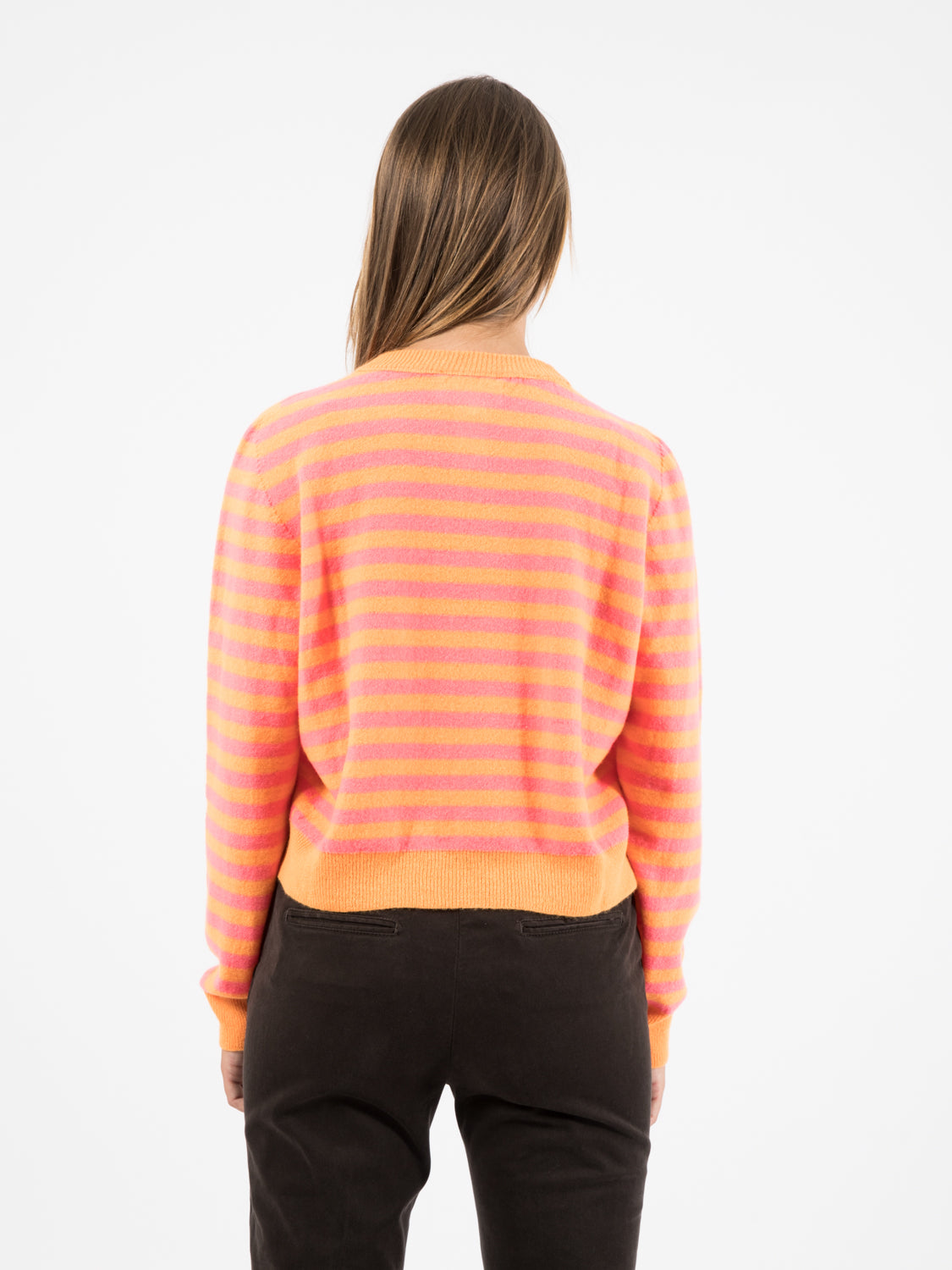 Maglione girocollo a righe orange / fuxia fluo