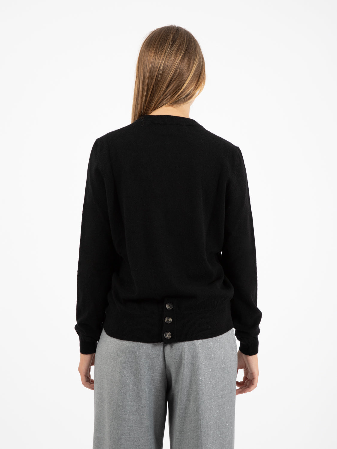 Maglione girocollo con bottoni nero