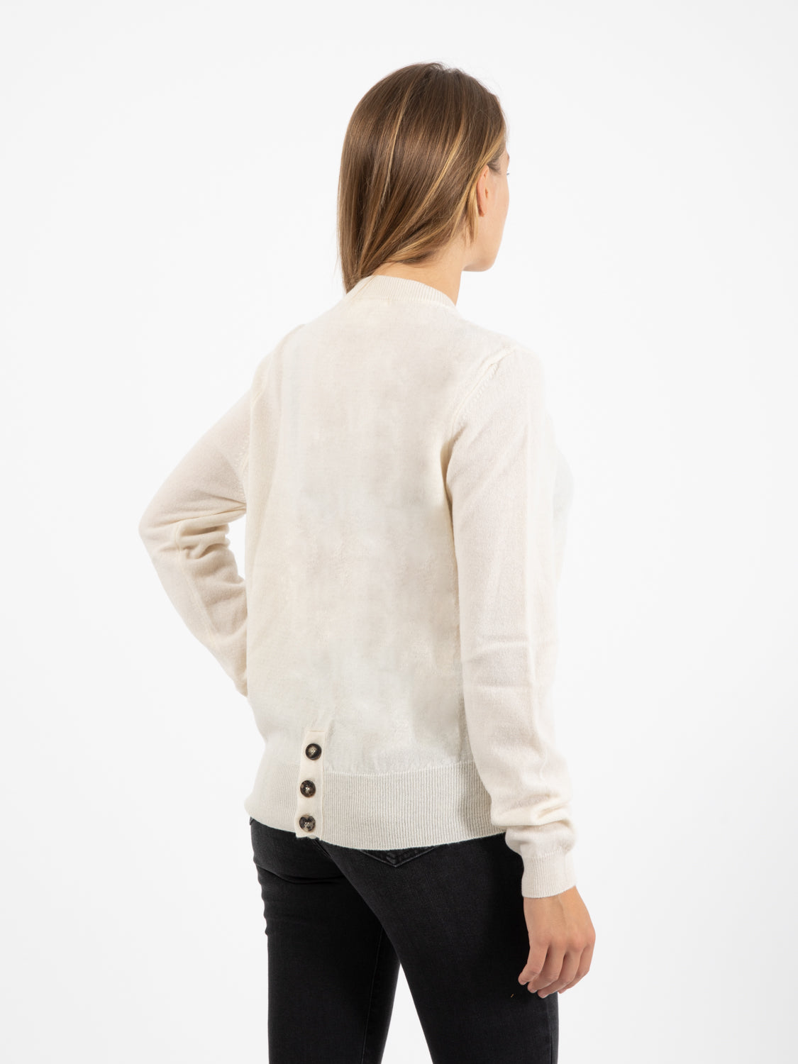 Cream Button Up Crewneck Sweater