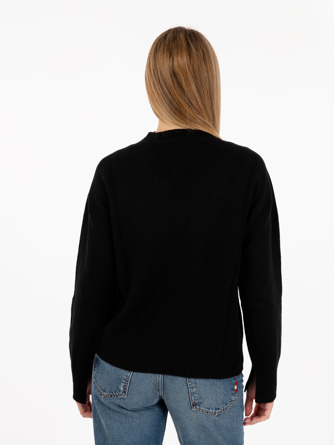 Black wool and cashmere crewneck sweater