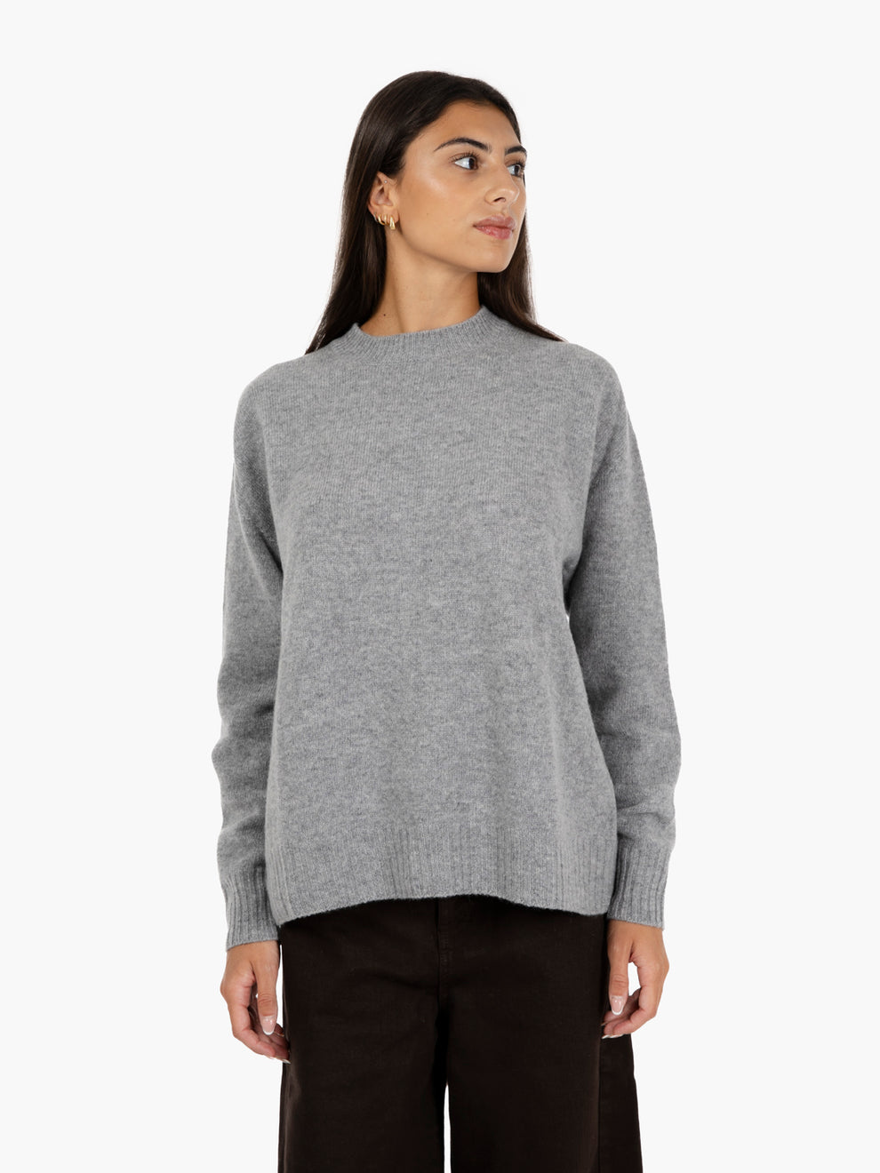 Maglione girocollo in lana e cashmere alluminio