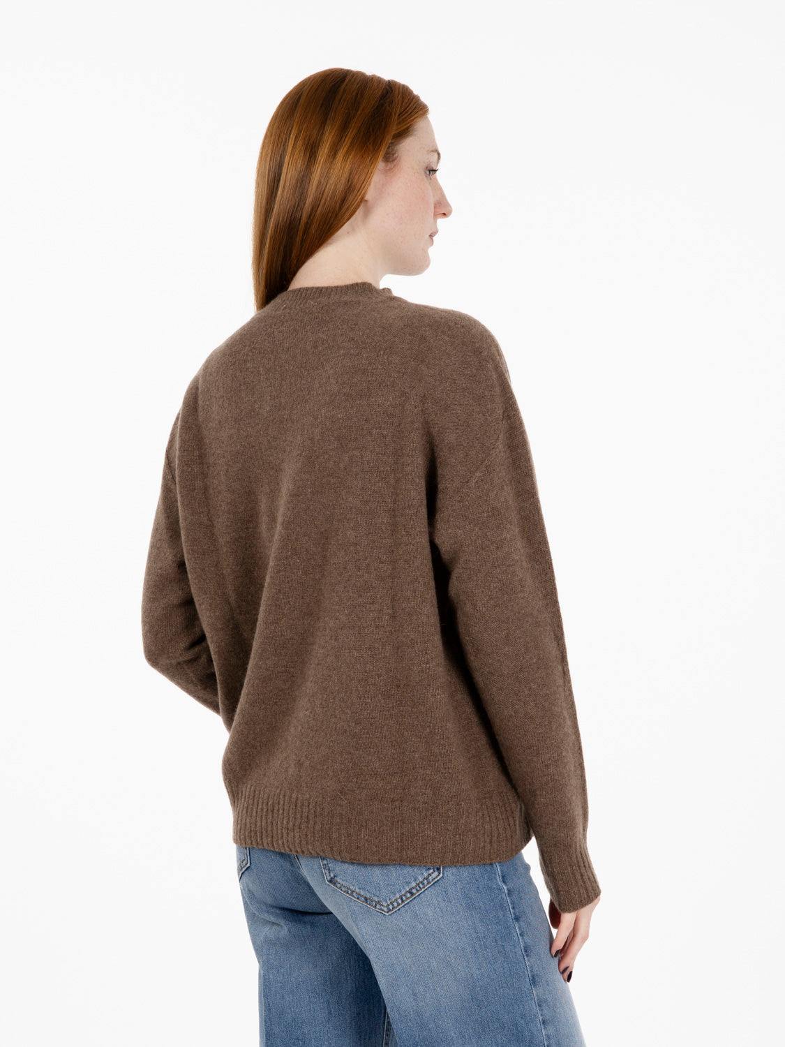 Maglione girocollo in lana e cashmere nocciola