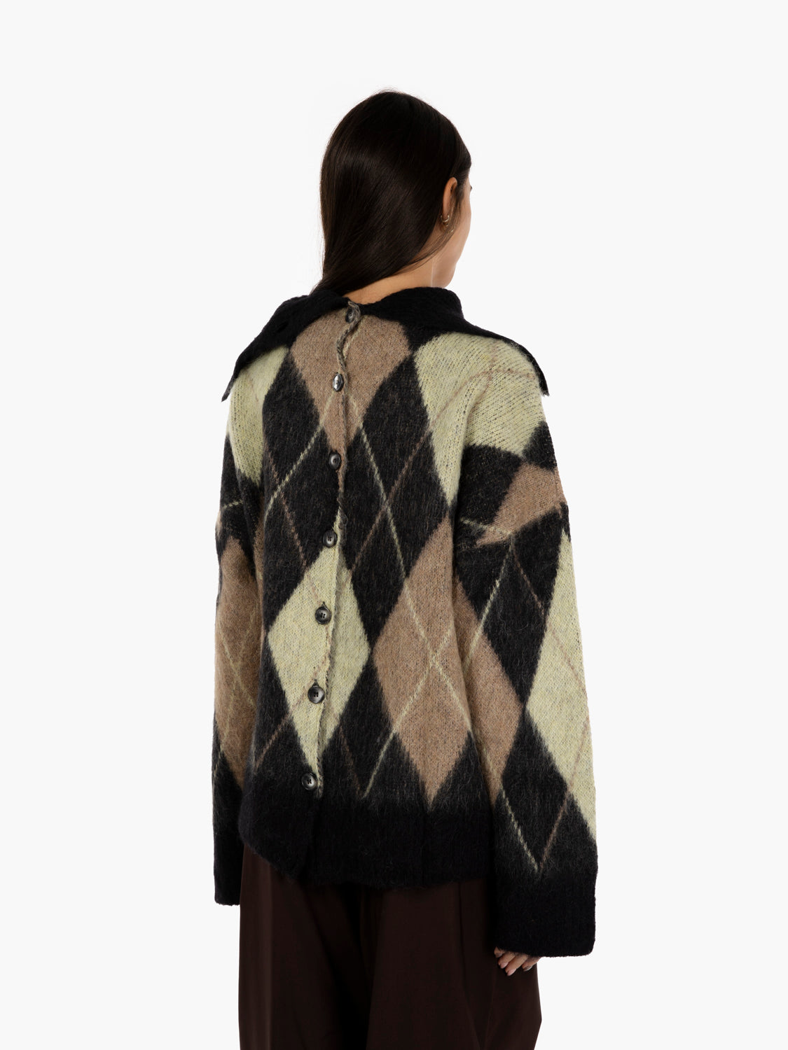 Maglione losanghe nero / castagna