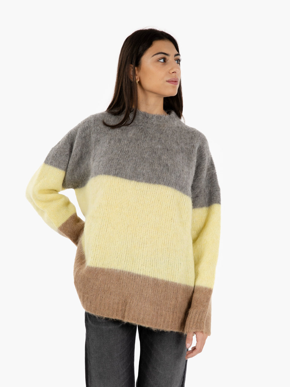 Maglione over a righe castagna