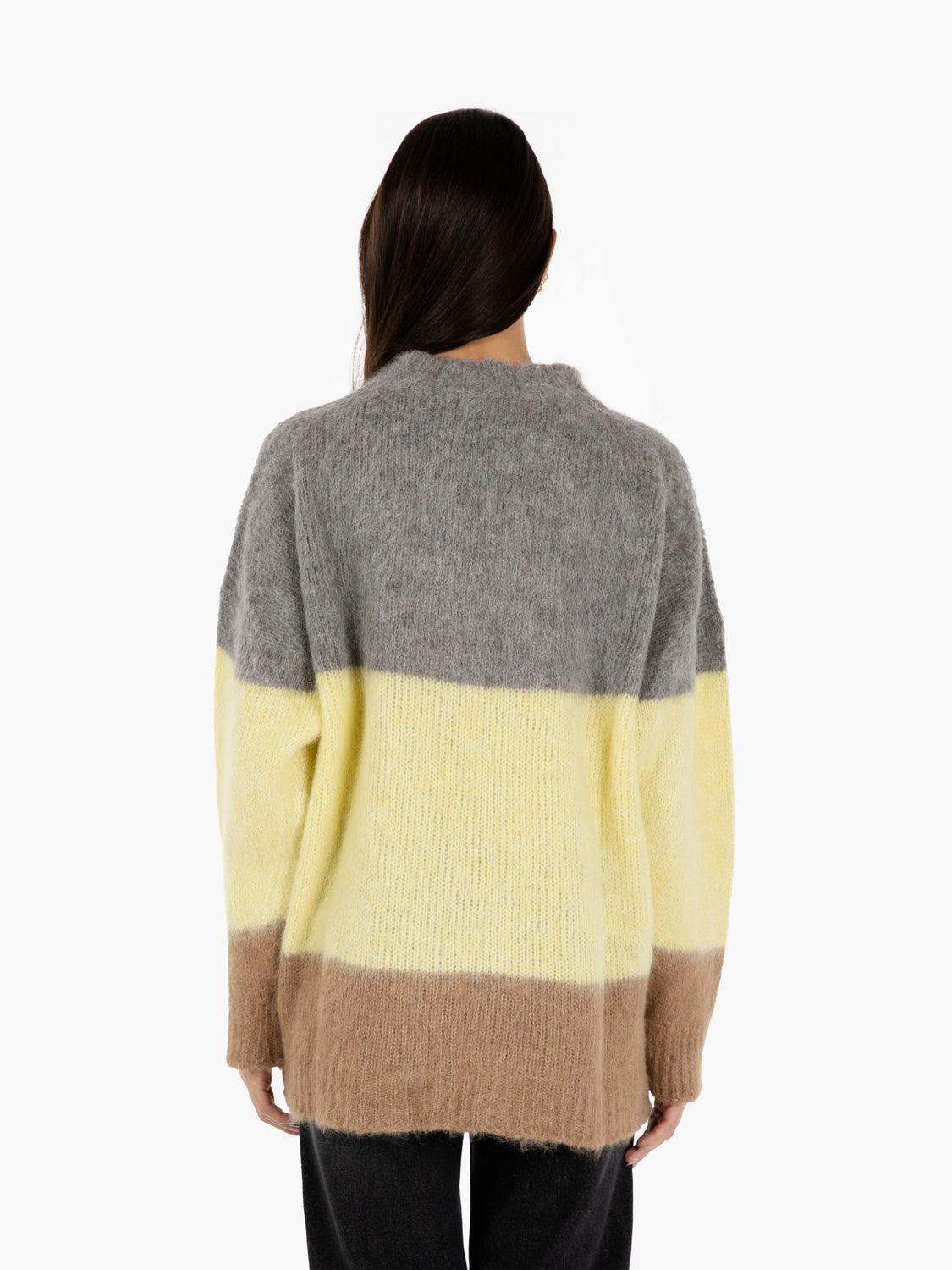 Maglione over a righe castagna