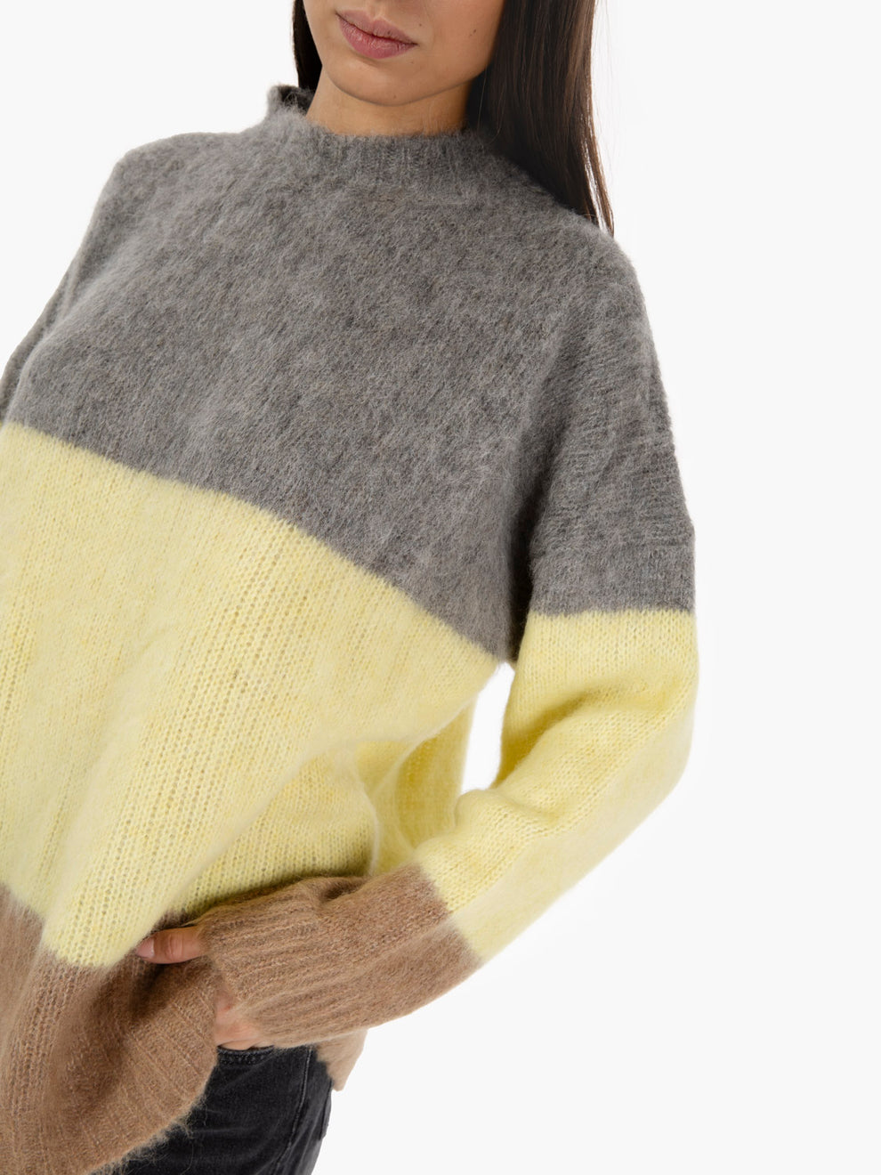 Maglione over a righe castagna