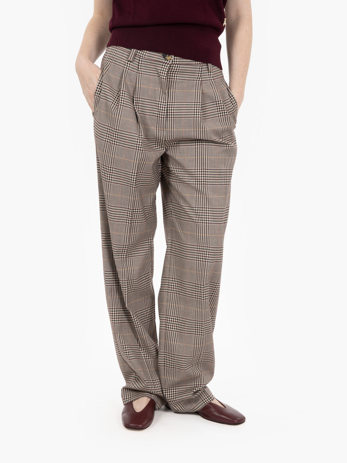 Pantaloni con pinces check multicolor