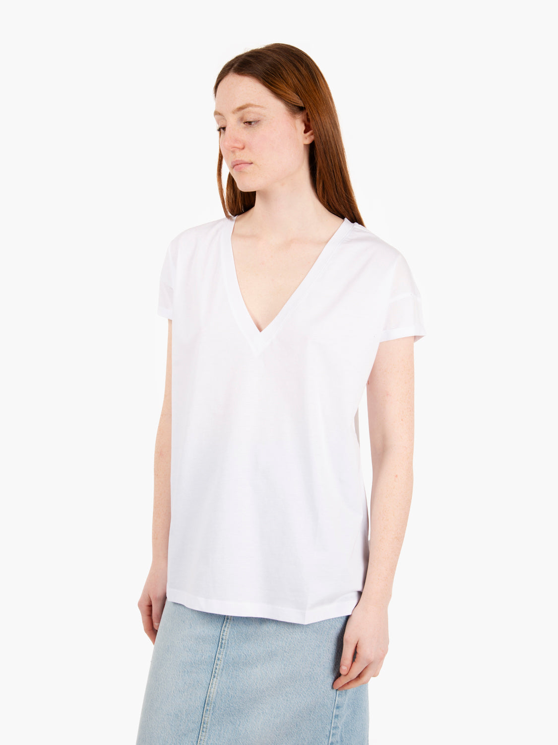 T-shirt oversize scollo a V bianco