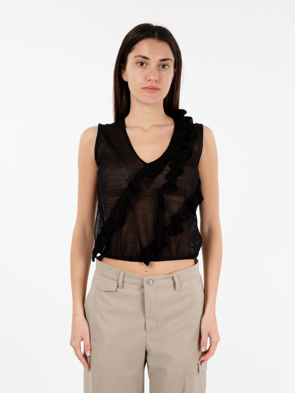 Black ruffle top