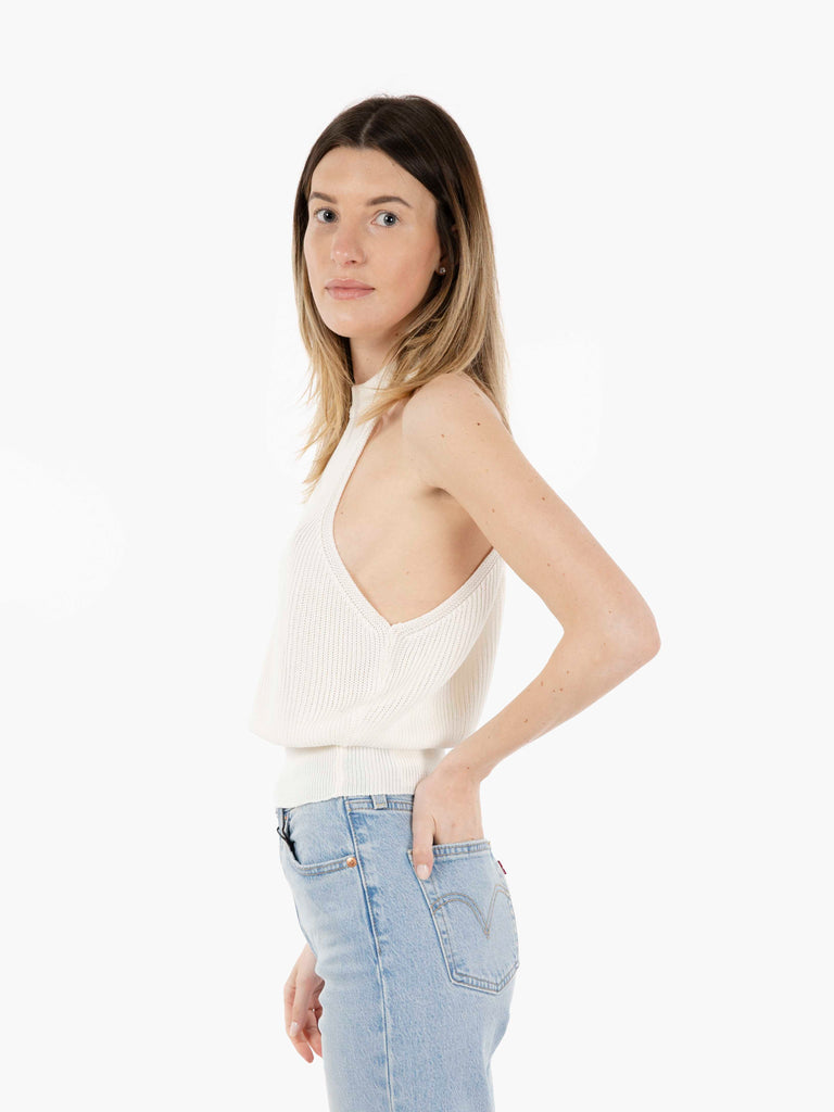 SOLO TRE - Top in maglia apertura sul retro bianco