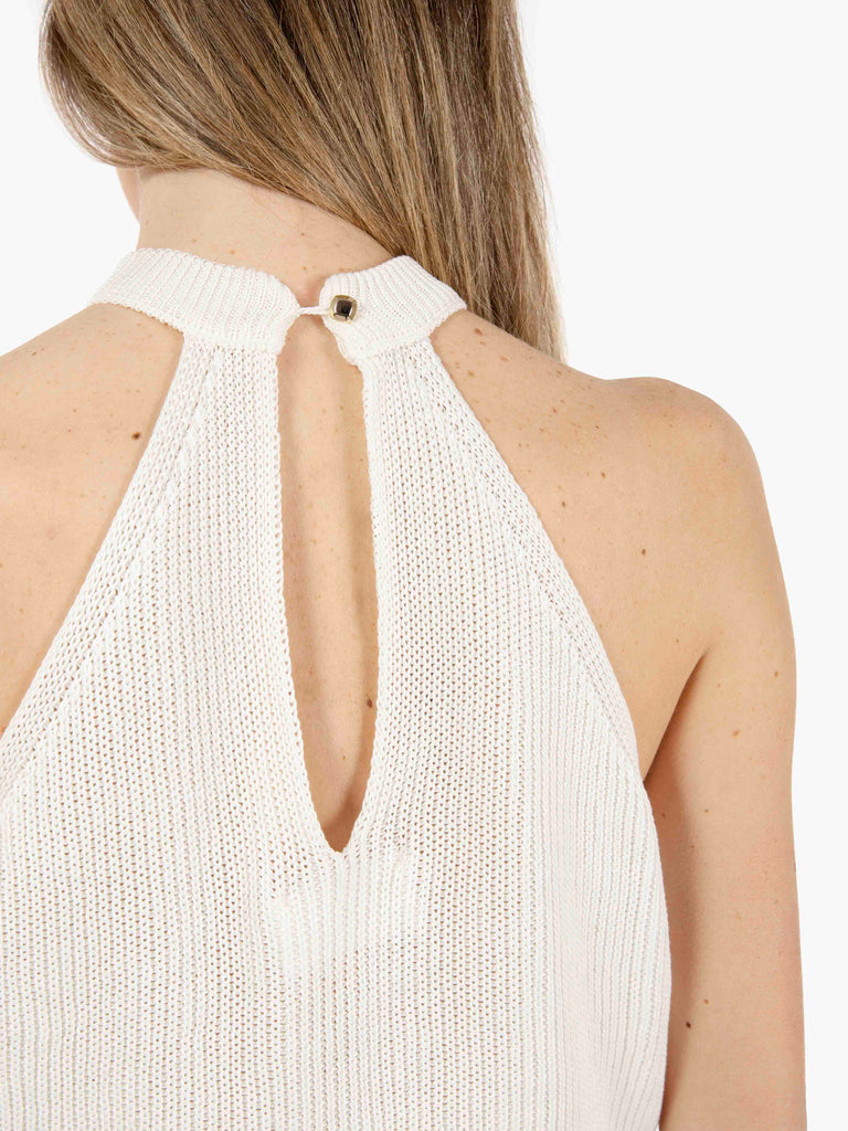 SOLO TRE - Top in maglia apertura sul retro bianco