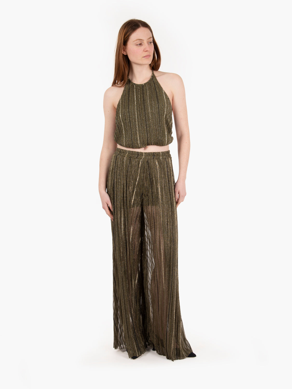 Green pleated laminated top