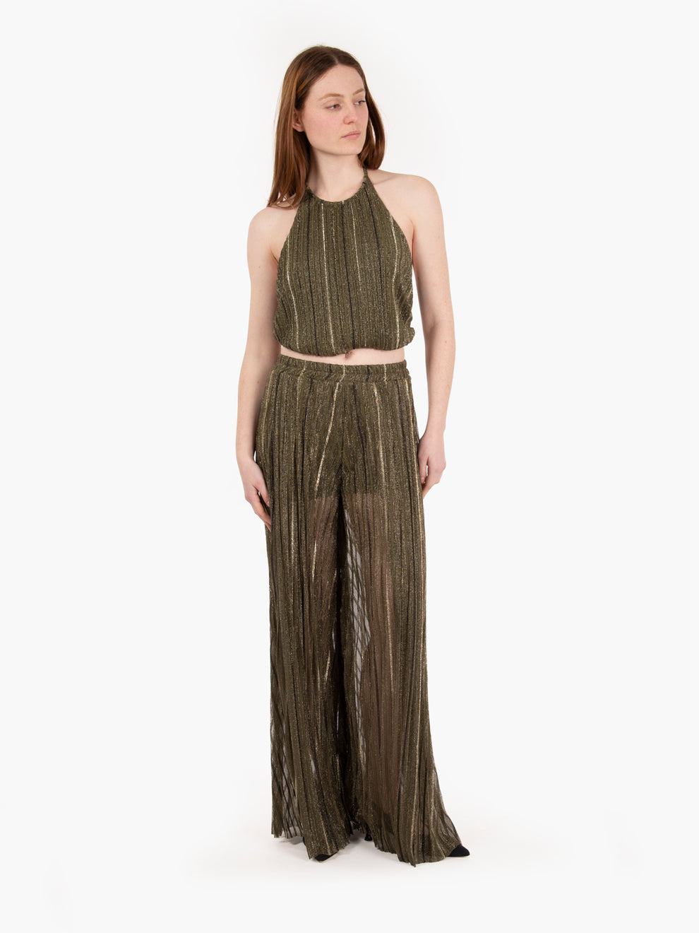 Green pleated laminated top