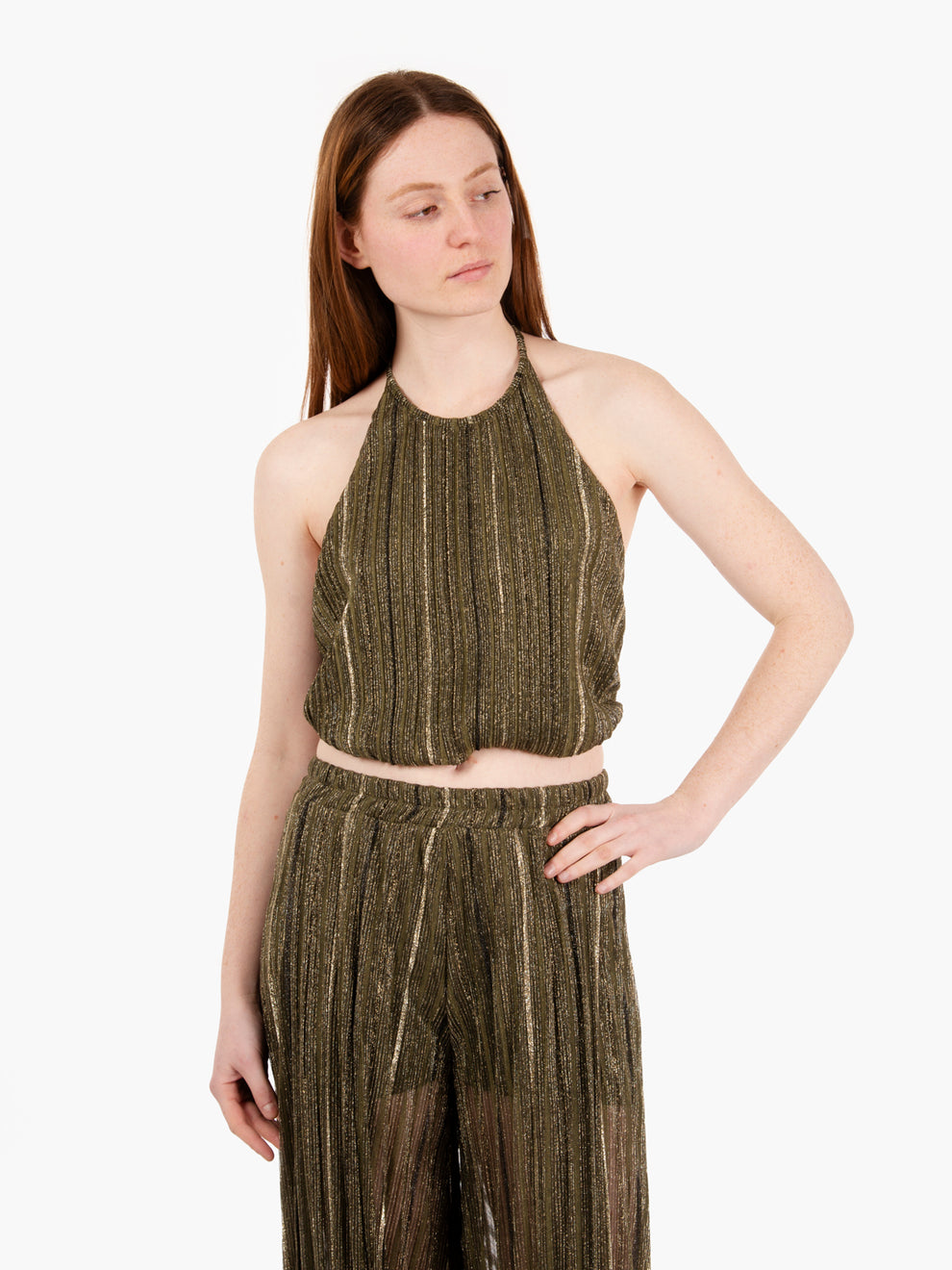Green pleated laminated top