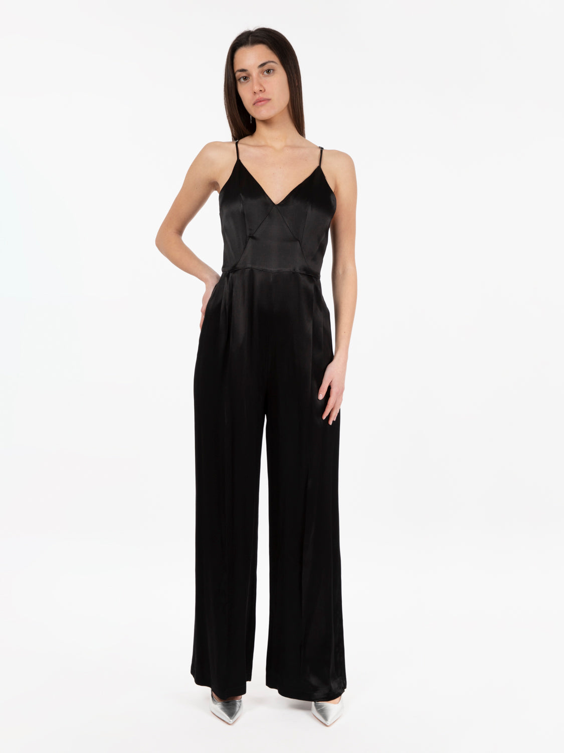 Black long viscose jumpsuit