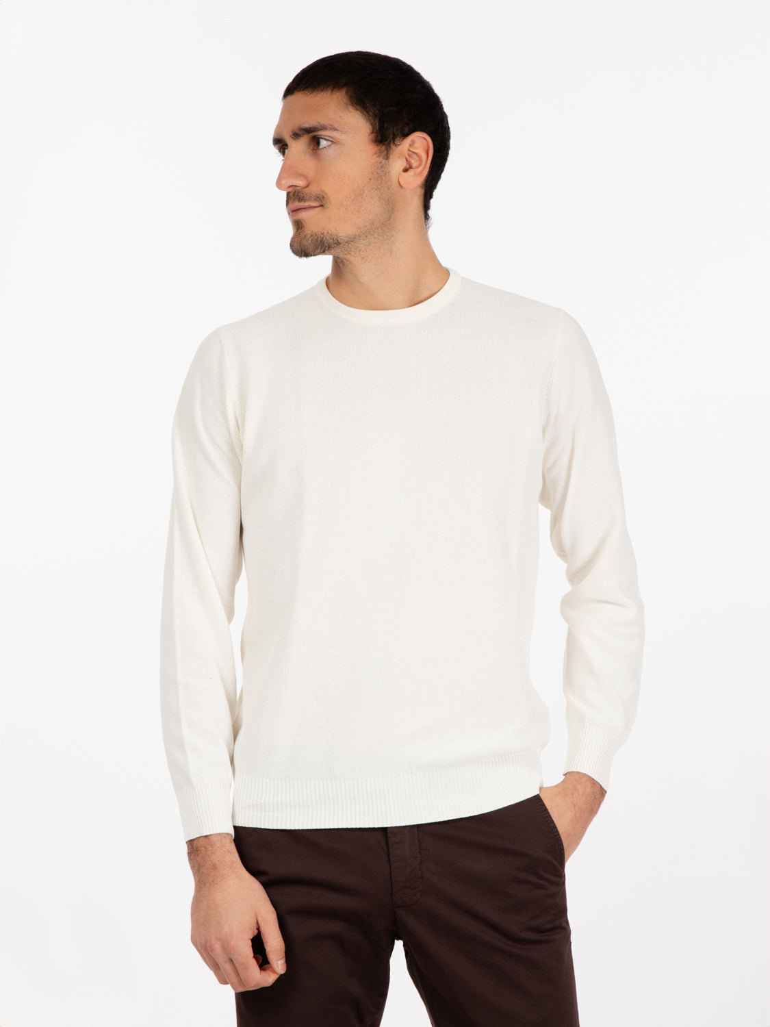 Maglione girocollo punto riso latte