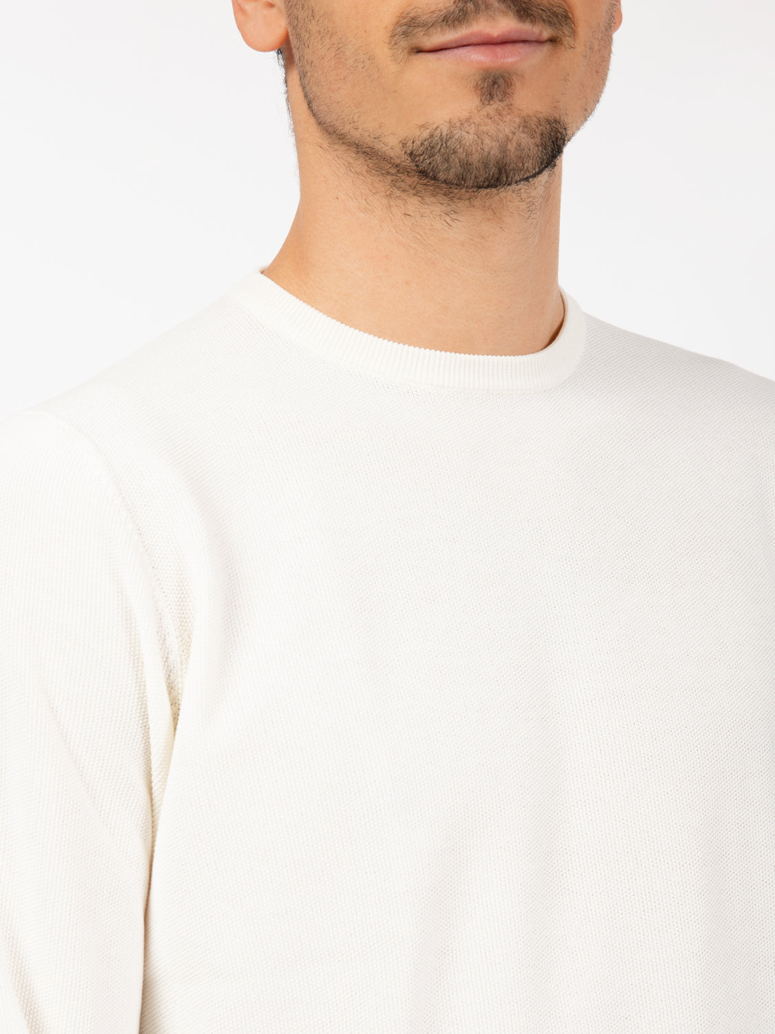 Maglione girocollo punto riso latte