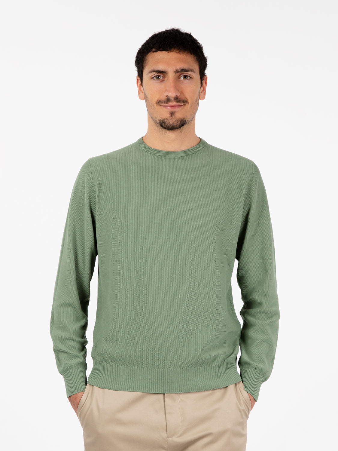 Maglione girocollo punto riso salvia