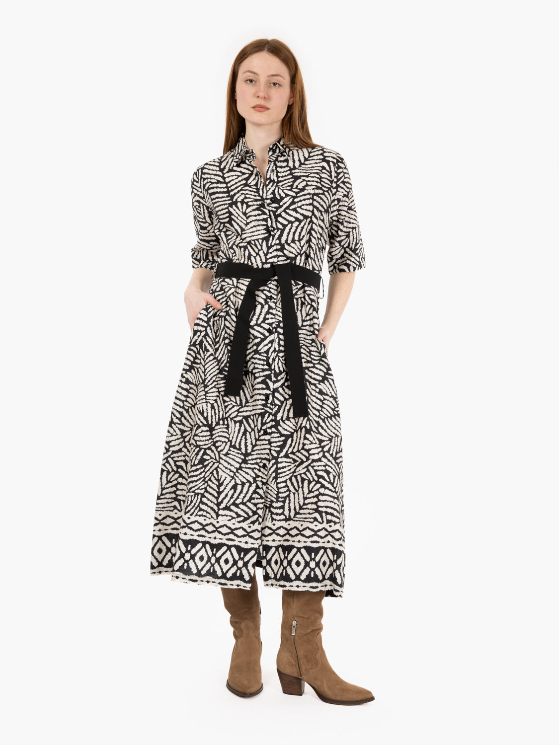Black/white patterned chemisier dress