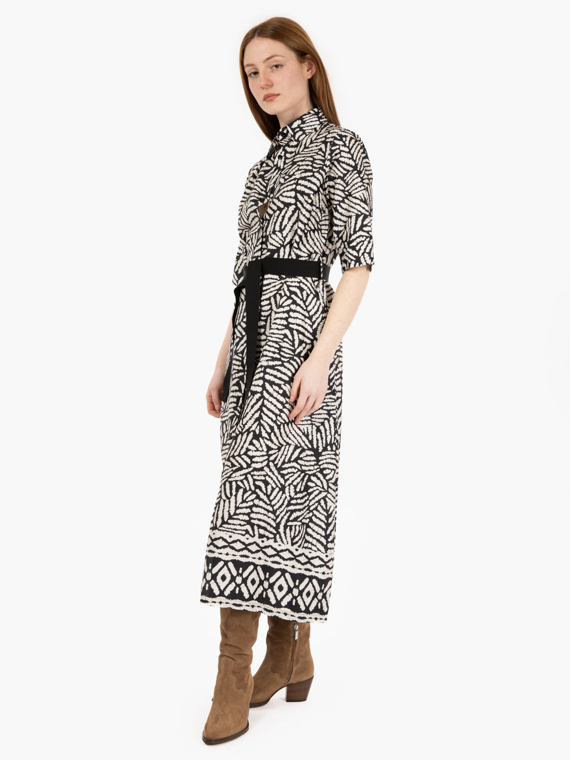 Black/white patterned chemisier dress