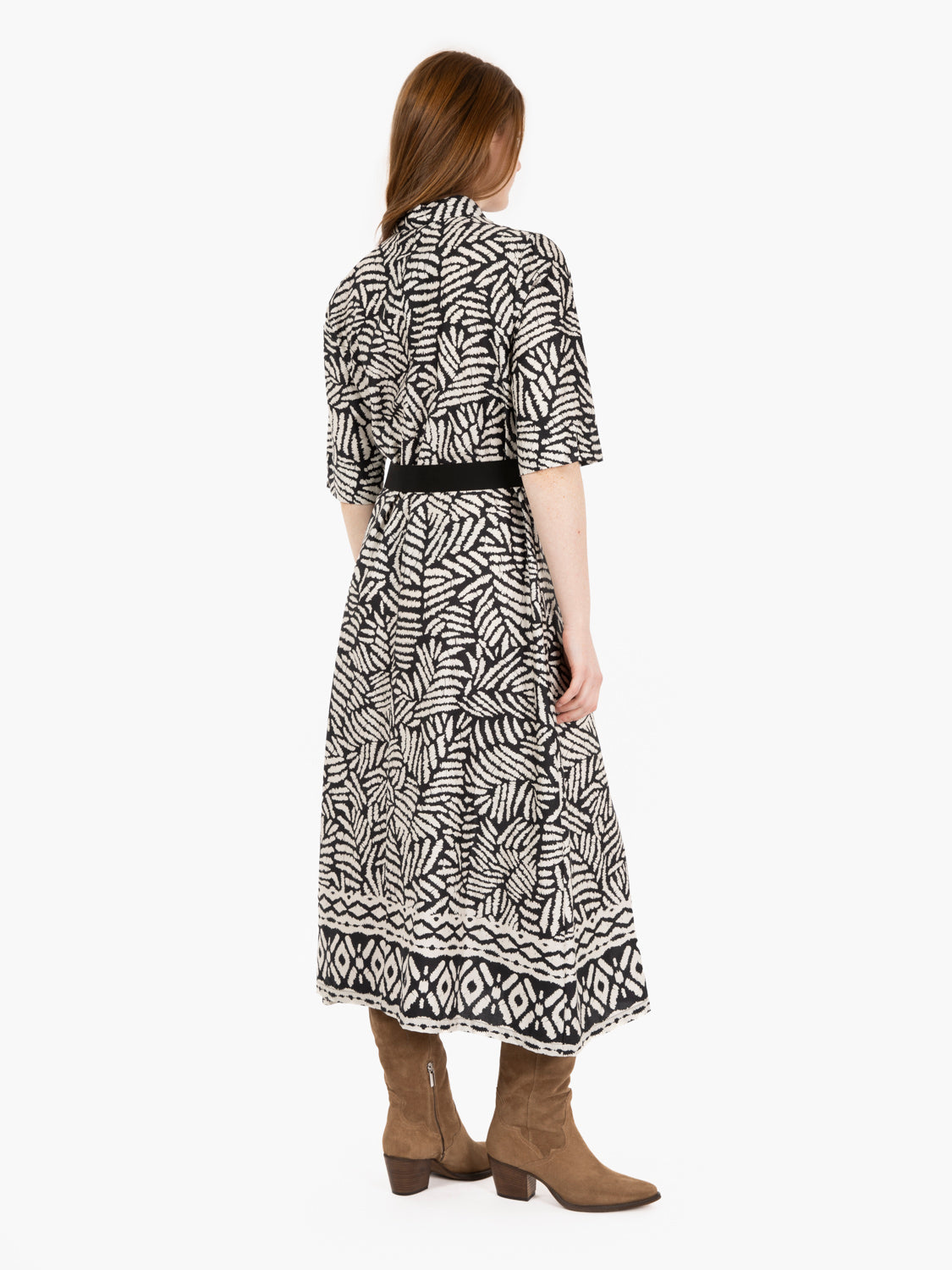 Black/white patterned chemisier dress