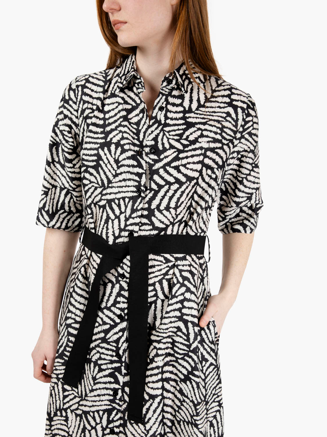 Black/white patterned chemisier dress