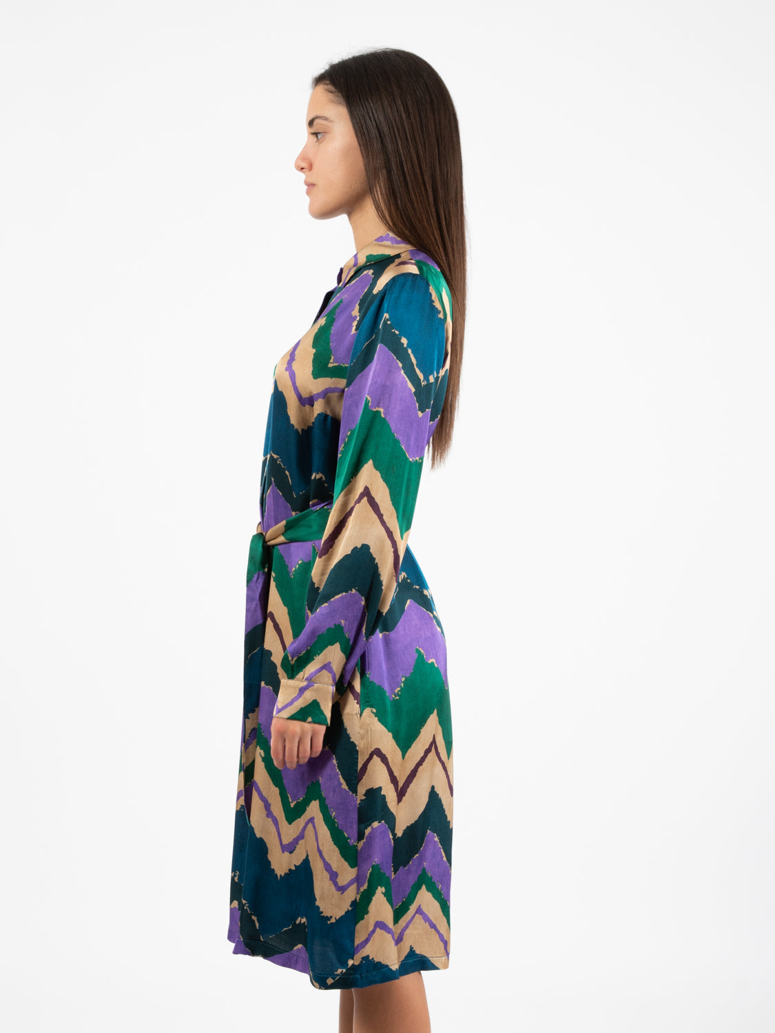 Multicolor patterned chemisier dress