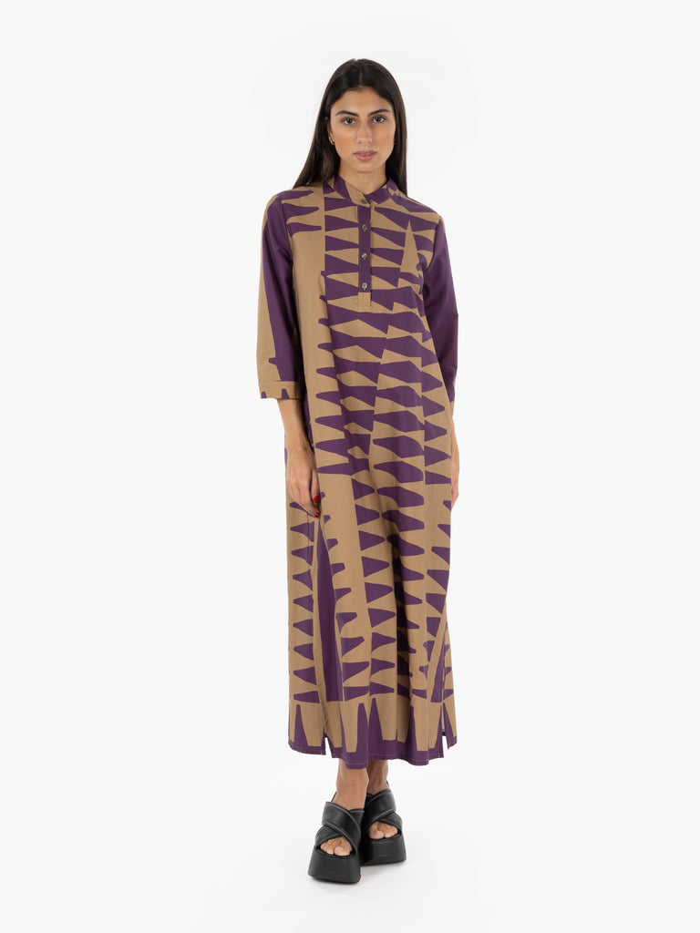 STIMM - Abito lungo fantasia wine / camel