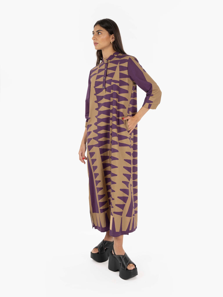 STIMM - Abito lungo fantasia wine / camel